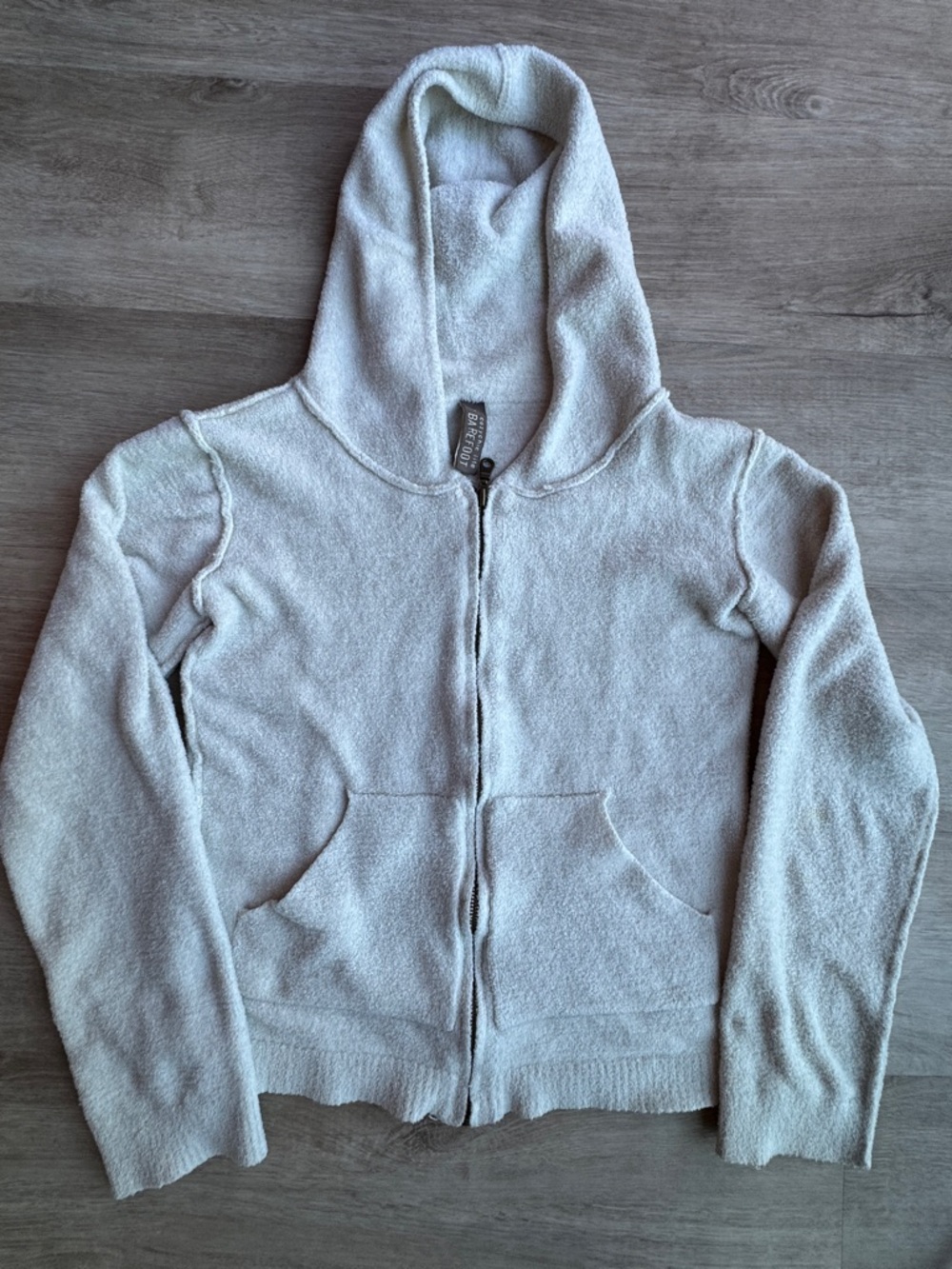 Barefoot Dreams Cozychic Lite Light Beige Zip-Up Hoodie Sz L